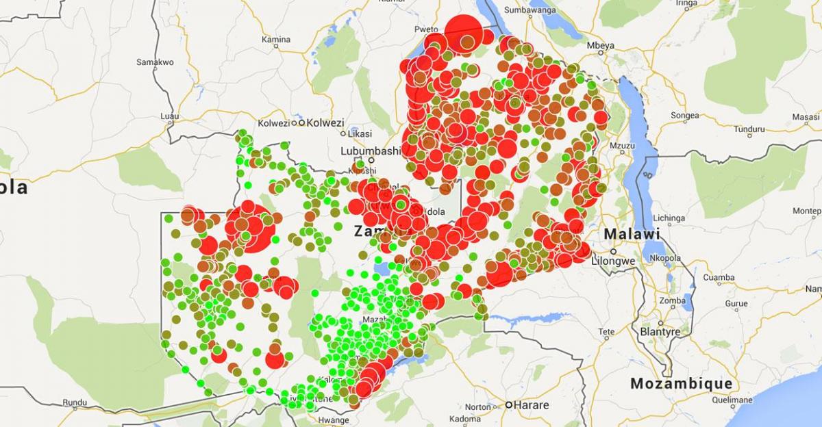 Карта Замбија маларије