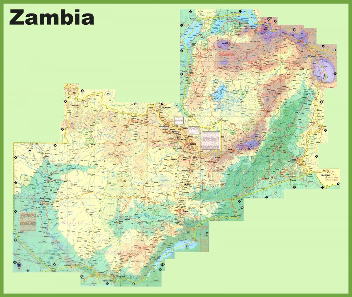 Замбија карта густине насељености 