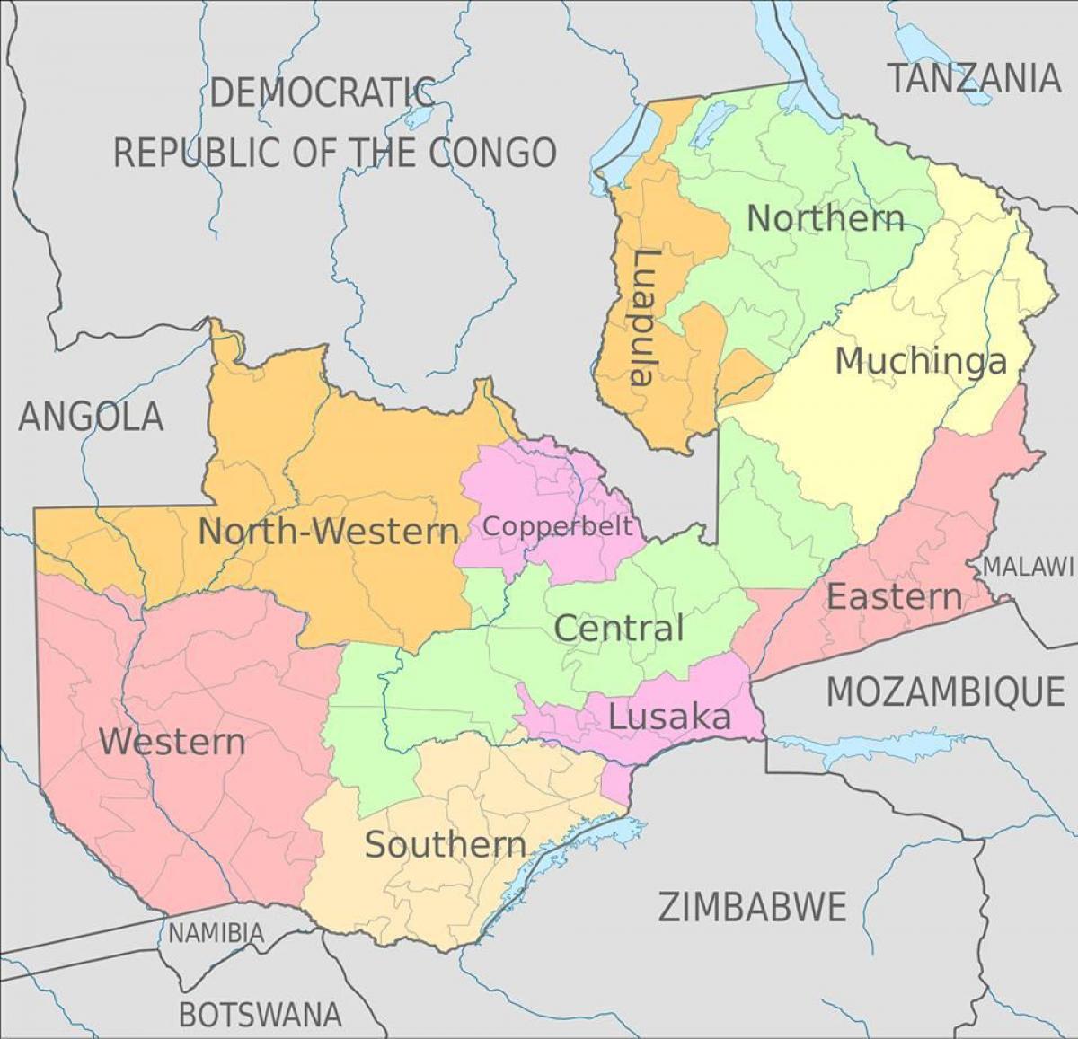 карта Замбија показује 10 провинција